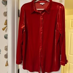 Red Velvet Button-Up Shirt